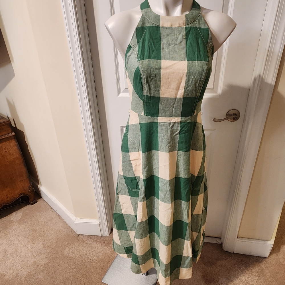 Maeve Green and Cream Gingham Maxi Dress
